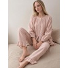 image:imageSWOMOG Womens 100 Cotton Ruffle Pajama SetBrown Plaid