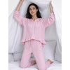 image:imageSWOMOG Womens 100 Cotton Ruffle Pajama SetPink Striped