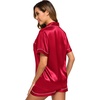 image:imageSWOMOG Womens Silk Satin Pajamas Set Short Sleeve Sleepwear Button Down Top and Shorts Loungewear 2 Piece Pjs Set XS3XLRedd