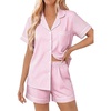 image:imageSWOMOG Women 2 Piece Pajamas Sets Short Sleeve Pj Sets Cute Printed Sleepwear Button Down Shirt with Lounge Shorts SetPink Striped