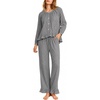 image:imageSWOMOG Womens 100 Cotton Ruffle Pajama SetBlack White Plaid