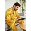 image:imageSWOMOG Mens Silk Satin Pajamas Set Long Sleeve Sleepwear ButtonDown Pj Twopiece Loungewear with Long Pants SXXLGold