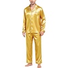 image:imageSWOMOG Mens Silk Satin Pajamas Set Long Sleeve Sleepwear ButtonDown Pj Twopiece Loungewear with Long Pants SXXLGold