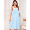 image:imageSWOMOG 100 Cotton Nightgowns for Women Lace Nightgown Sleeveless Sleep Dress Victorian Sleepshirt Button Strap GownLight Blue