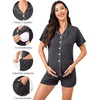 image:imageSWOMOG Womens Maternity Nursing Pajama Sets Breastfeeding Sleepwear Postpartum Lounge Sets Double Layer Short Sleeve PjsDeep Grey