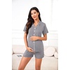 image:imageSWOMOG Womens Maternity Nursing Pajama Sets Breastfeeding Sleepwear Postpartum Lounge Sets Double Layer Short Sleeve PjsGrey