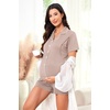 image:imageSWOMOG Womens Maternity Nursing Pajama Sets Breastfeeding Sleepwear Postpartum Lounge Sets Double Layer Short Sleeve PjsLight Brown