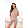 image:imageSWOMOG Womens Maternity Nursing Pajama Sets Breastfeeding Sleepwear Postpartum Lounge Sets Double Layer Short Sleeve PjsLight Brown