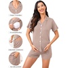 image:imageSWOMOG Womens Maternity Nursing Pajama Sets Breastfeeding Sleepwear Postpartum Lounge Sets Double Layer Short Sleeve PjsLight Brown