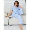 image:imageSWOMOG 100 Cotton Women Pajamas Set 2 Piece Short Sleeve Sleepwear Gingham Button Down Lounge Set Soft Ruffle PjsBlue Striped