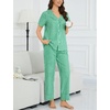 image:imageSWOMOG 100 Cotton Women Pajamas Set 2 Piece Short Sleeve Sleepwear Gingham Button Down Lounge Set Soft Ruffle PjsGreen Plaid