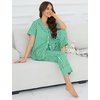 image:imageSWOMOG 100 Cotton Women Pajamas Set 2 Piece Short Sleeve Sleepwear Gingham Button Down Lounge Set Soft Ruffle PjsGreen Plaid