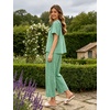 image:imageSWOMOG 100 Cotton Women Pajamas Set 2 Piece Short Sleeve Sleepwear Gingham Button Down Lounge Set Soft Ruffle PjsGreen Plaid