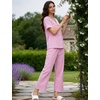 image:imageSWOMOG 100 Cotton Women Pajamas Set 2 Piece Short Sleeve Sleepwear Gingham Button Down Lounge Set Soft Ruffle PjsPink Striped
