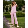 image:imageSWOMOG 100 Cotton Women Pajamas Set 2 Piece Short Sleeve Sleepwear Gingham Button Down Lounge Set Soft Ruffle PjsPink Striped