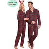 image:imageSWOMOG Family Christmas Pajamas Set Long Sleeve Sleepwear Sets Button Down Loungewear Set Party Holiday Pjs SetsGreen Grid