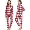 image:imageSWOMOG Family Christmas Pajamas Set Long Sleeve Sleepwear Sets Button Down Loungewear Set Party Holiday Pjs SetsRed White Grid