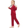 image:imageSWOMOG Family Matching Pajamas Set Silk Satin Button Down Sleepwear Long Sleeve Nightwear 2 Pcs Pj Set SXXLCherry Red1