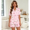 image:imageSWOMOG Woman Pajama Set Short Sleeve Pjs Set 2Pcs Short Pajamas Button Down Ruffle Hem Sleepwear Soft Modal LoungewearPink Rose Floral