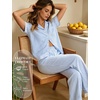 image:imageSWOMOG Women 100 Cotton Pajamas Set 2PCS ButtonDown Sleepwear Tops and Pants with Pocket Summer Loungewear SXXLBluewhite Stripes