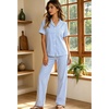 image:imageSWOMOG Women 100 Cotton Pajamas Set 2PCS ButtonDown Sleepwear Tops and Pants with Pocket Summer Loungewear SXXLBluewhite Stripes