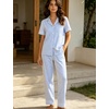 image:imageSWOMOG Women 100 Cotton Pajamas Set 2PCS ButtonDown Sleepwear Tops and Pants with Pocket Summer Loungewear SXXLBluewhite Stripes