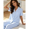 image:imageSWOMOG Women 100 Cotton Pajamas Set 2PCS ButtonDown Sleepwear Tops and Pants with Pocket Summer Loungewear SXXLBluewhite Stripes
