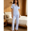 image:imageSWOMOG Women 100 Cotton Pajamas Set 2PCS ButtonDown Sleepwear Tops and Pants with Pocket Summer Loungewear SXXLBluewhite Stripes