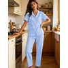 image:imageSWOMOG Women 100 Cotton Pajamas Set 2PCS ButtonDown Sleepwear Tops and Pants with Pocket Summer Loungewear SXXLLight Bluewhite Plaid