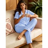 image:imageSWOMOG Women 100 Cotton Pajamas Set 2PCS ButtonDown Sleepwear Tops and Pants with Pocket Summer Loungewear SXXLLight Bluewhite Plaid