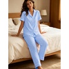 image:imageSWOMOG Women 100 Cotton Pajamas Set 2PCS ButtonDown Sleepwear Tops and Pants with Pocket Summer Loungewear SXXLLight Bluewhite Plaid