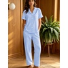 image:imageSWOMOG Women 100 Cotton Pajamas Set 2PCS ButtonDown Sleepwear Tops and Pants with Pocket Summer Loungewear SXXLLight Bluewhite Plaid