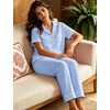 image:imageSWOMOG Women 100 Cotton Pajamas Set 2PCS ButtonDown Sleepwear Tops and Pants with Pocket Summer Loungewear SXXLLight Bluewhite Plaid