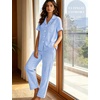image:imageSWOMOG Women 100 Cotton Pajamas Set 2PCS ButtonDown Sleepwear Tops and Pants with Pocket Summer Loungewear SXXLLight Bluewhite Plaid