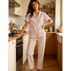 image:imageSWOMOG Women 100 Cotton Pajamas Set 2PCS ButtonDown Sleepwear Tops and Pants with Pocket Summer Loungewear SXXLLight Brownwhite Plaid
