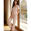 image:imageSWOMOG Women 100 Cotton Pajamas Set 2PCS ButtonDown Sleepwear Tops and Pants with Pocket Summer Loungewear SXXLLight Brownwhite Plaid