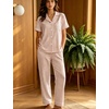 image:imageSWOMOG Women 100 Cotton Pajamas Set 2PCS ButtonDown Sleepwear Tops and Pants with Pocket Summer Loungewear SXXLLight Brownwhite Plaid