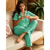 image:imageSWOMOG Women 100 Cotton Pajamas Set 2PCS ButtonDown Sleepwear Tops and Pants with Pocket Summer Loungewear SXXLLight Greenwhite Plaid