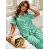 image:imageSWOMOG Women 100 Cotton Pajamas Set 2PCS ButtonDown Sleepwear Tops and Pants with Pocket Summer Loungewear SXXLLight Greenwhite Plaid