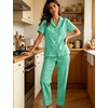 image:imageSWOMOG Women 100 Cotton Pajamas Set 2PCS ButtonDown Sleepwear Tops and Pants with Pocket Summer Loungewear SXXLLight Greenwhite Plaid