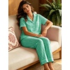 image:imageSWOMOG Women 100 Cotton Pajamas Set 2PCS ButtonDown Sleepwear Tops and Pants with Pocket Summer Loungewear SXXLLight Greenwhite Plaid