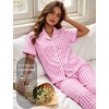 image:imageSWOMOG Women 100 Cotton Pajamas Set 2PCS ButtonDown Sleepwear Tops and Pants with Pocket Summer Loungewear SXXLPinkwhite Plaid