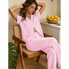 image:imageSWOMOG Women 100 Cotton Pajamas Set 2PCS ButtonDown Sleepwear Tops and Pants with Pocket Summer Loungewear SXXLPinkwhite Stripes
