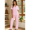 image:imageSWOMOG Women 100 Cotton Pajamas Set 2PCS ButtonDown Sleepwear Tops and Pants with Pocket Summer Loungewear SXXLPinkwhite Stripes