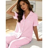 image:imageSWOMOG Women 100 Cotton Pajamas Set 2PCS ButtonDown Sleepwear Tops and Pants with Pocket Summer Loungewear SXXLPinkwhite Stripes