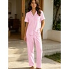 image:imageSWOMOG Women 100 Cotton Pajamas Set 2PCS ButtonDown Sleepwear Tops and Pants with Pocket Summer Loungewear SXXLPinkwhite Stripes
