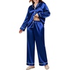 image:imageSWOMOG Womens Plus Size Pajamas Silky Pajama Set Button Down Sleepwear Classic Silk Pj Set Ladies Two Piece Loungewear Set 20W Navy Blue