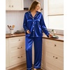 image:imageSWOMOG Womens Plus Size Pajamas Silky Pajama Set Button Down Sleepwear Classic Silk Pj Set Ladies Two Piece Loungewear Set 20W Navy Blue