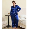 image:imageSWOMOG Womens Plus Size Pajamas Silky Pajama Set Button Down Sleepwear Classic Silk Pj Set Ladies Two Piece Loungewear Set 20W Navy Blue