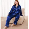 image:imageSWOMOG Womens Plus Size Pajamas Silky Pajama Set Button Down Sleepwear Classic Silk Pj Set Ladies Two Piece Loungewear Set 20W Navy Blue